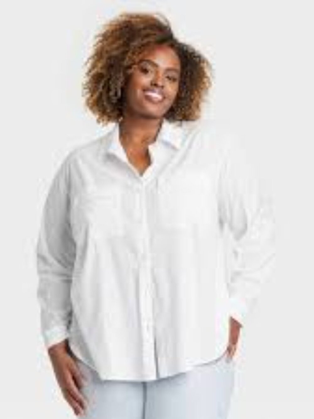 Ava & Viv | Women's White Long Sleeve Utility Button Down Shirt Blouse NEW